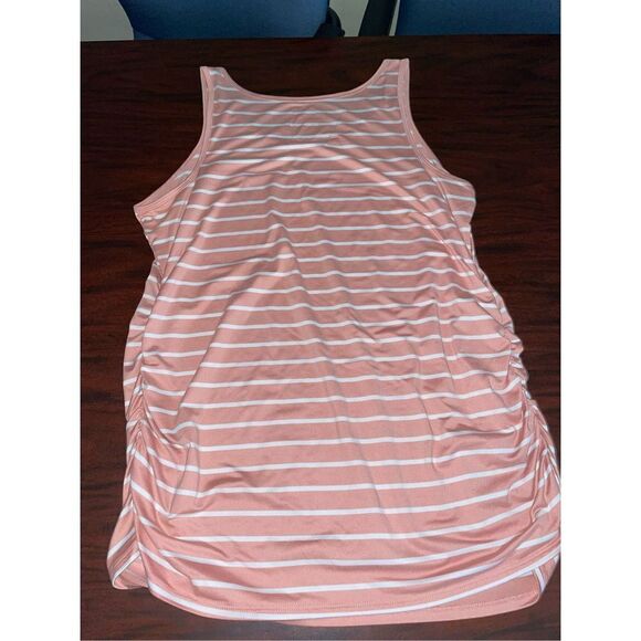 Time and True Pink and White Stripes Maternity Tank Top with Ruched Sides- XXL - Picture 3 of 4